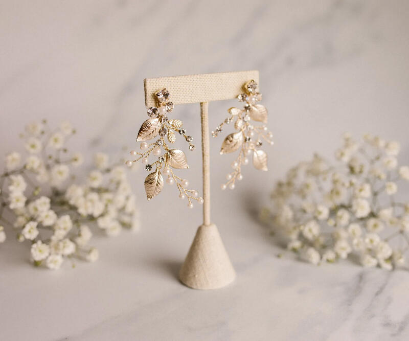 Leaf and opal earrings