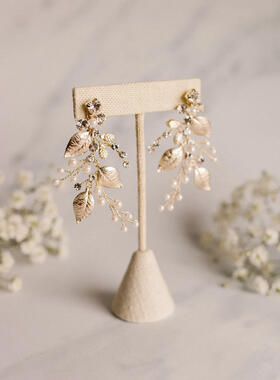 Leaf and opal earrings