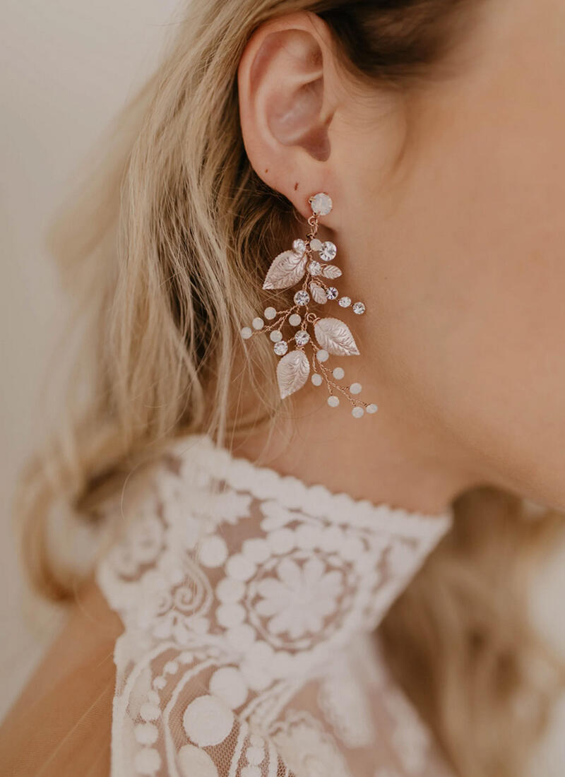 Leaf and opal earrings