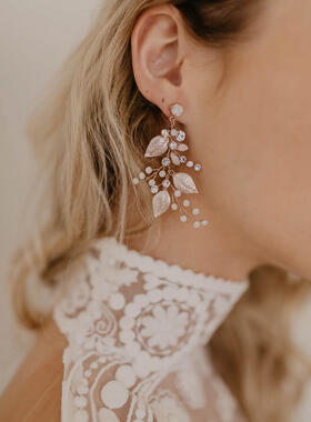 Leaf and opal earrings