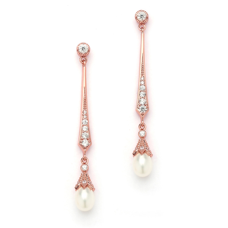 Vintage Cubic Zirconia and Freshwater Pearl Dangle Earrings
